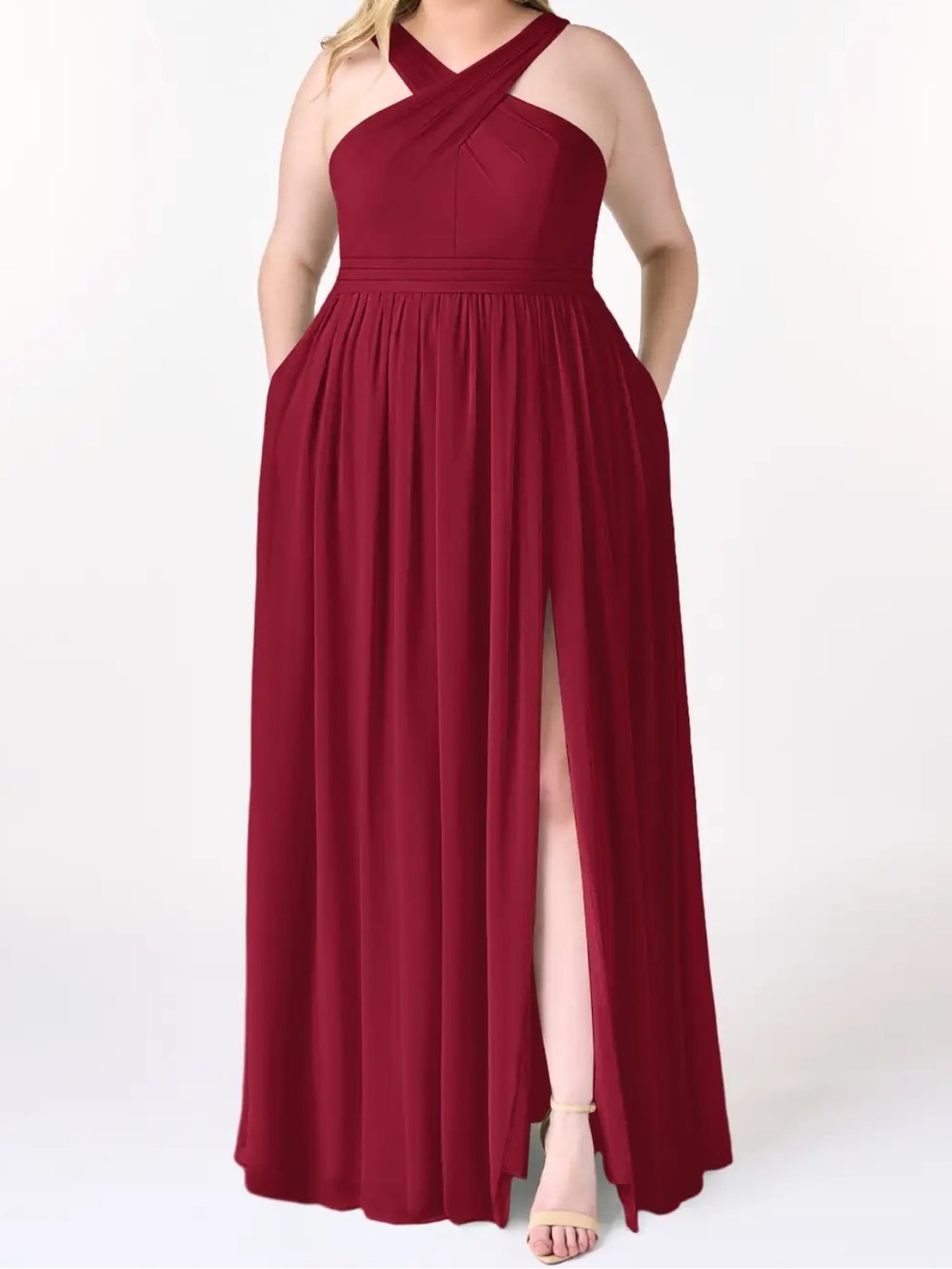 NWT Azazie Burgundy Cross-Neck Evening Dress